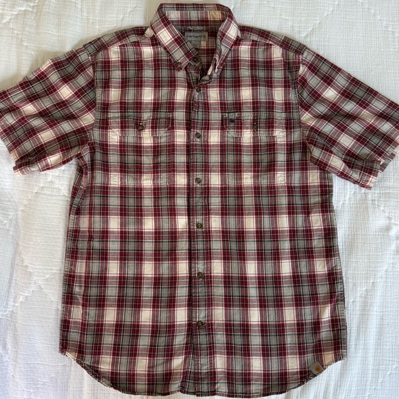 Carhartt Relaxed Fit Plaid Short-Sleeve Button Shirt Men’s L 100% Cotton - Picture 3 of 12